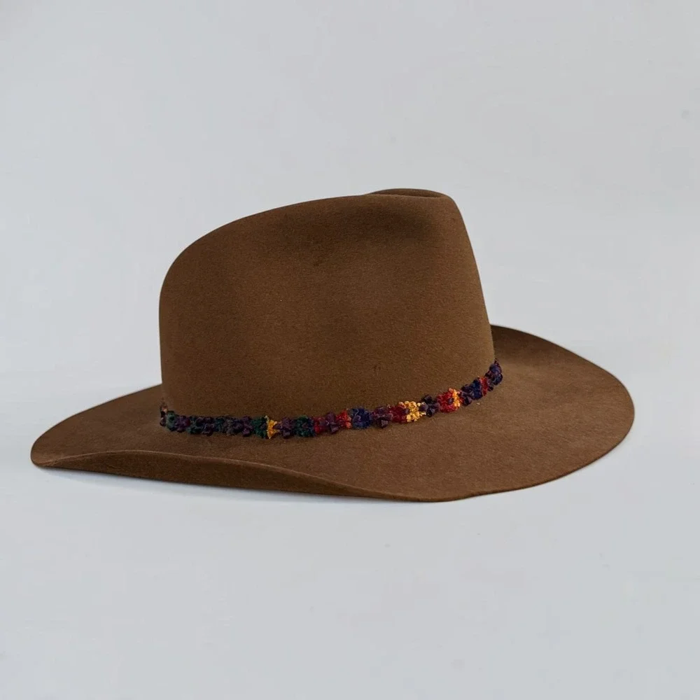 M.J. Von Zaskin Milwaukee Brown Wool Felt Fedora Hat Woven Floral Band Vintage